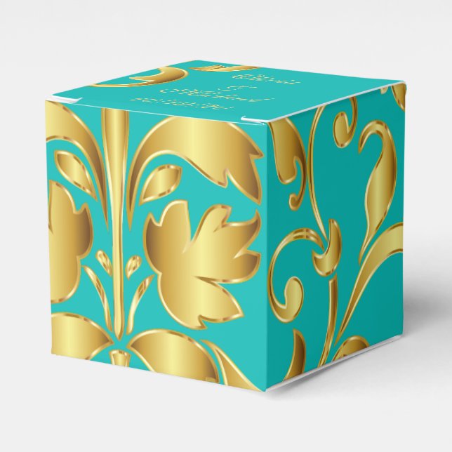 Teal and Gold Wedding Favors Box (Front Side)