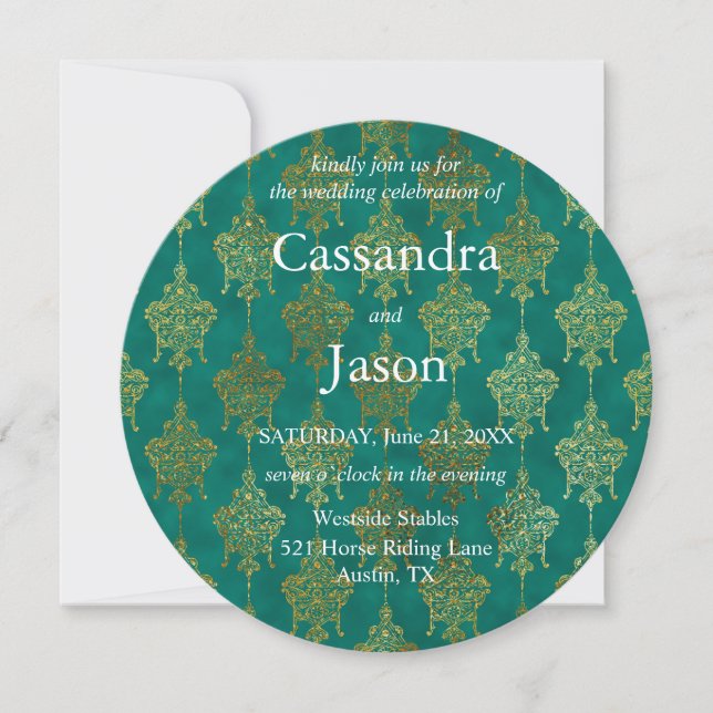 Teal and Gold Wedding Invitation (Front)