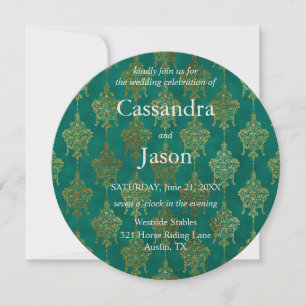 Teal and Gold Wedding Invitation