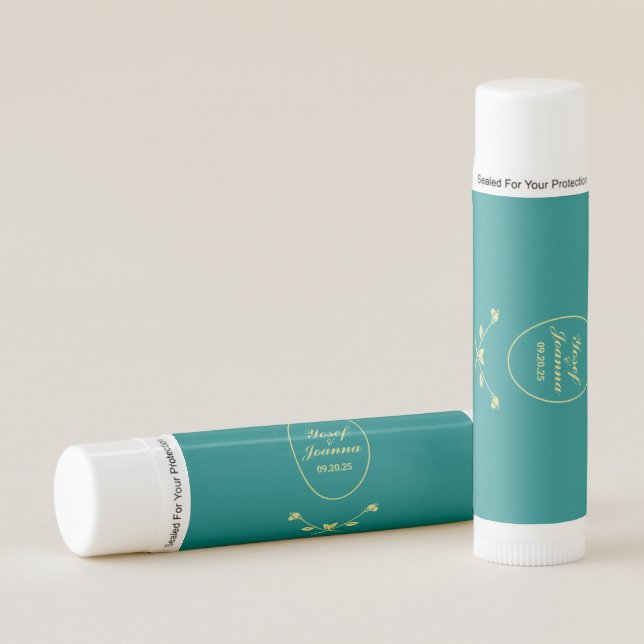 Teal and Gold Wedding Lip Balm (Front)