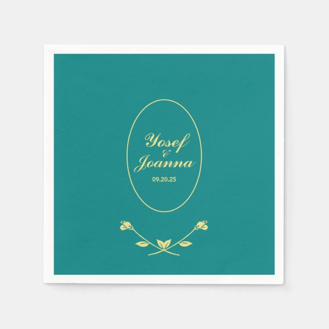 Teal and Gold Wedding Napkins (Front)