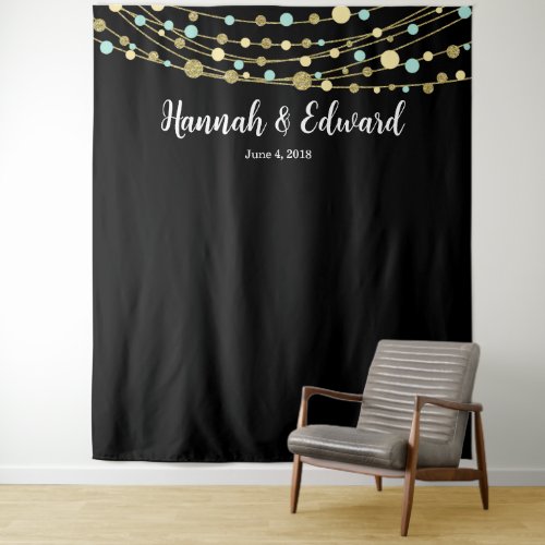 teal and gold wedding photo backdrop party banner