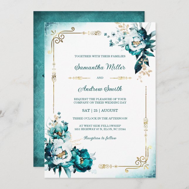 Teal and Gold Wedding Template (Front/Back)
