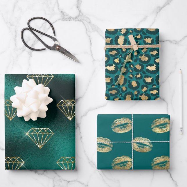 Teal and Gold Wrapping Paper Sheets (Front)