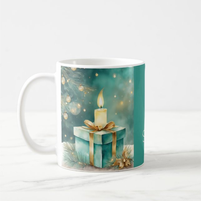 Teal and Golden Candle with Gift Box Coffee Mug (Left)