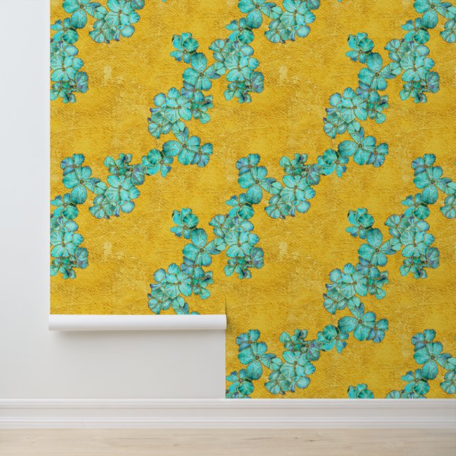 Teal and Golden Floral Wallpaper (Application)