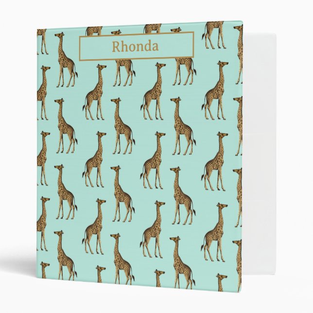 Teal and Golden Giraffe  3 Ring Binder (Front/Inside)