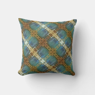 Teal and Golden Plaid Modern Plaid Throw Pillow