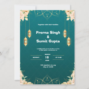 Teal and Golden Wedding Invitation