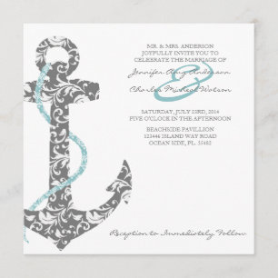 Teal and Gray Anchor Beach Wedding Invitation