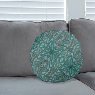 Teal and Gray Boho Chic Abstract Pattern Round Pillow
