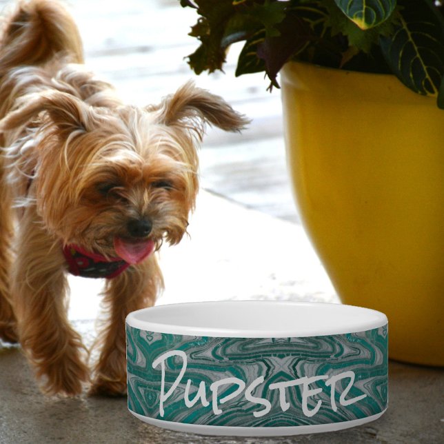 Teal and Gray Boho Chic Customizable Pet Bowl (Creator Uploaded)