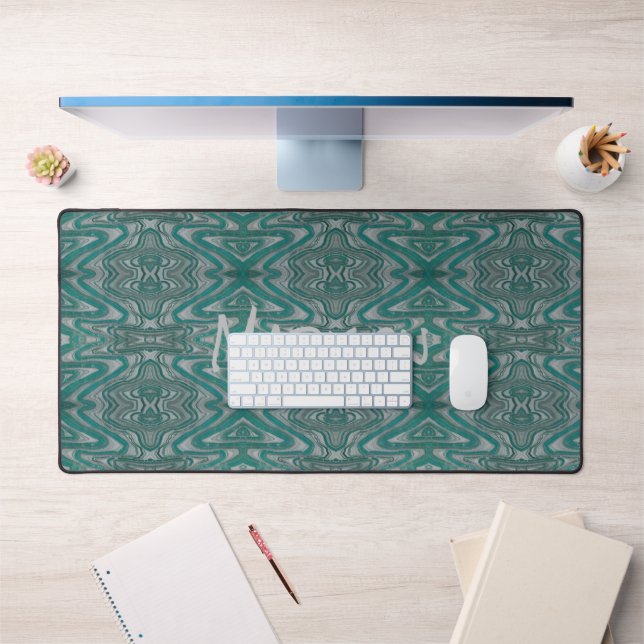 Teal and Gray Boho Chic Earthy Sandstone Waves Desk Mat (Office 1)