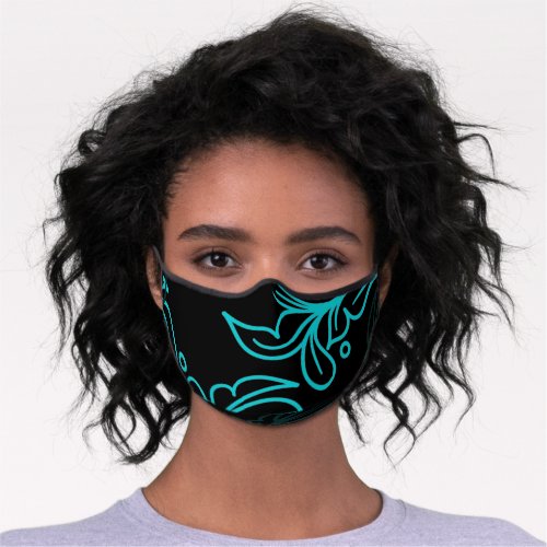 Teal and Gray Boho Leaf Design Premium Face Mask