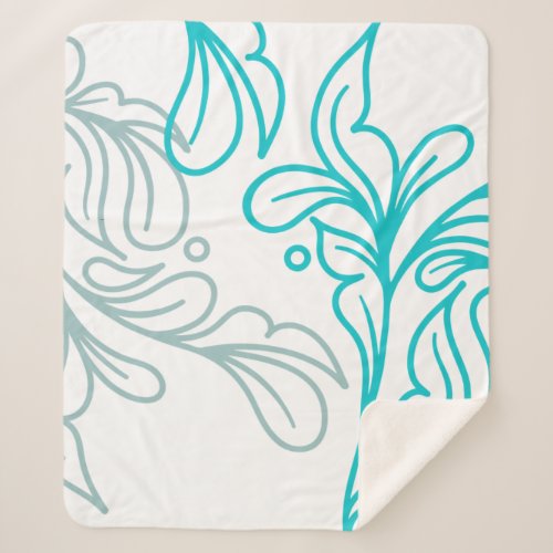 Teal and Gray Boho Leaf Design Sherpa Blanket