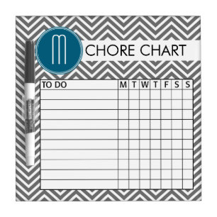 Teal and Gray Chevron Pattern Chore Chart Dry-Erase Board