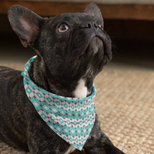 Teal and Gray Chevron Pattern Red Bandana