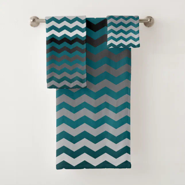 Teal and Gray Chevron Stripes Bath Towel Set | Zazzle