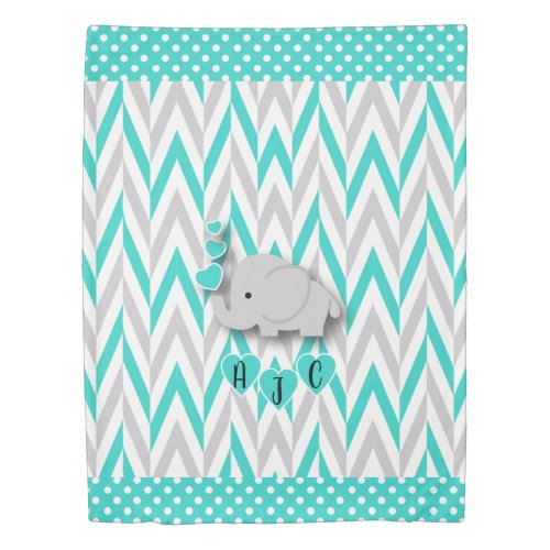 Teal and Gray Chevron with an Elephant Duvet Cover