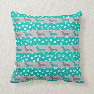 Teal and Gray Dachshund Accent Pillow