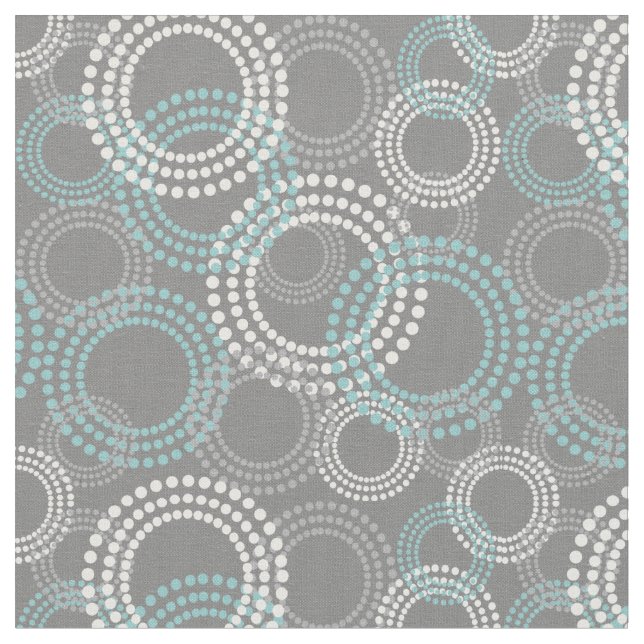 Teal and Gray Dots Circles Abstract Pattern Fabric (Close Up)
