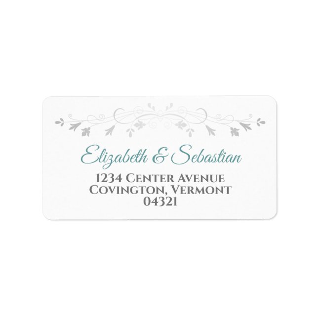 Teal and Gray Elegant Wedding Address Label (Front)