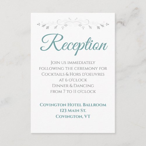 Teal and Gray Elegant Wedding Reception Enclosure Card