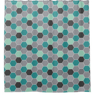 Teal and Gray Honeycomb Pattern Shower Curtain