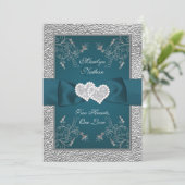 Teal and Gray Joined Hearts Wedding Invite (Standing Front)