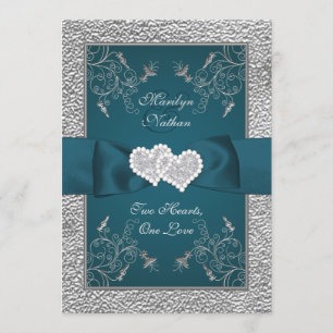 Teal and Gray Joined Hearts Wedding Invite