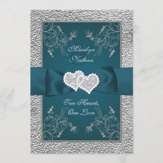 Teal and Gray Joined Hearts Wedding Invite