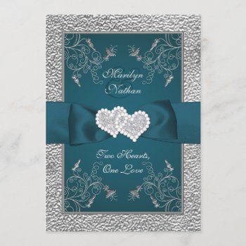 Teal And Gray Joined Hearts Wedding Invite by NiteOwlStudio at Zazzle