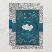 Teal and Gray Joined Hearts Wedding Invite (Front/Back)