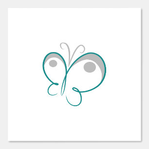 Teal and Gray Lineart Butterfly Sketch on White Wallpaper