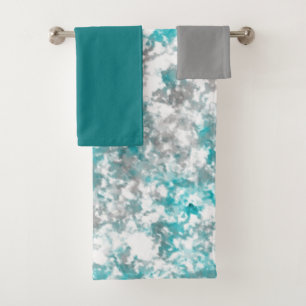 Teal and Gray Marble Bath Towel Set