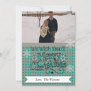Teal and Gray Merry Christmas Photo Holiday Card