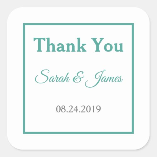 Teal and Gray Minimalist Wedding Thank You Favor Square Sticker