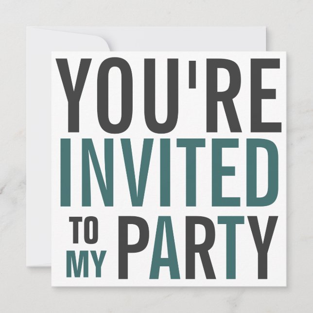 Teal and Gray Mod Text Birthday Party Invitation (Front)