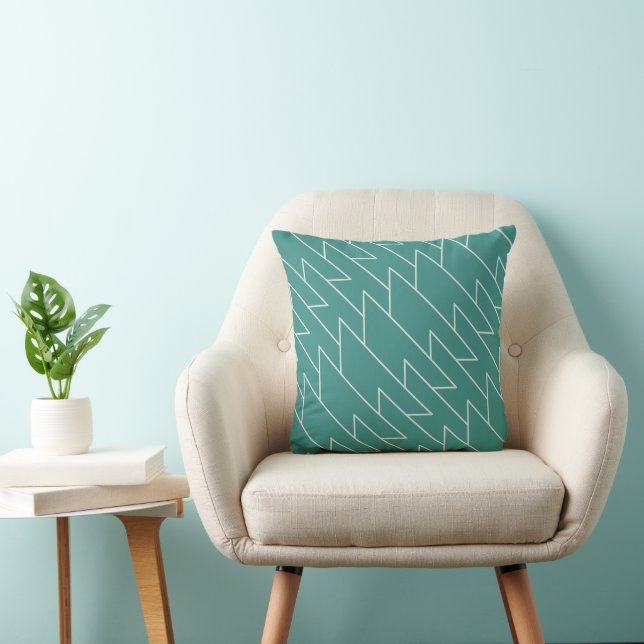 Teal and Gray Modern Geometric Pattern Throw Pillow (Chair)