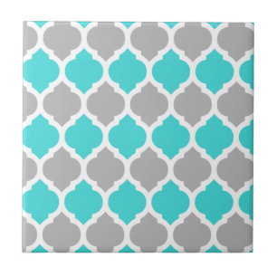 Teal and Gray Moroccan Lattice Tile