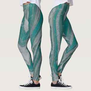 Teal and Gray Natural Wavy Pattern Chic Leggings