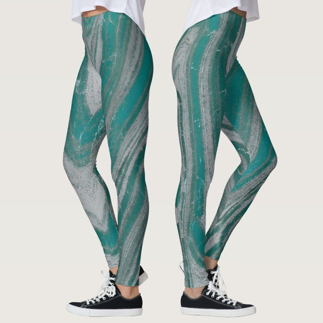 Teal and Gray Natural Wavy Pattern Chic Leggings (Creator Uploaded)