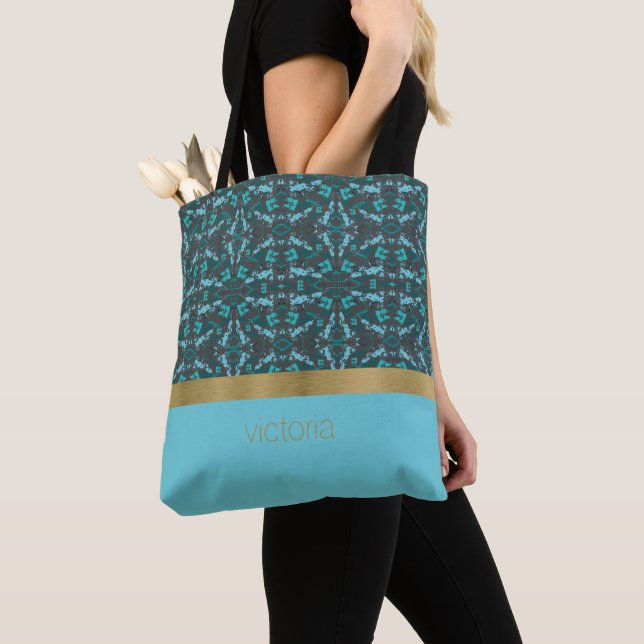 Teal and Gray Paint Splatter Tote Bag (Close Up)