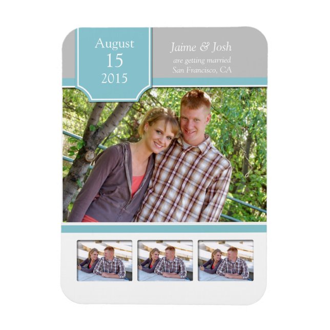 Teal and Gray Photo Save The Date Magnet (Vertical)