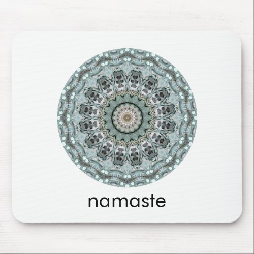 Teal and Gray Round Mandala Art Namaste Mouse Pad