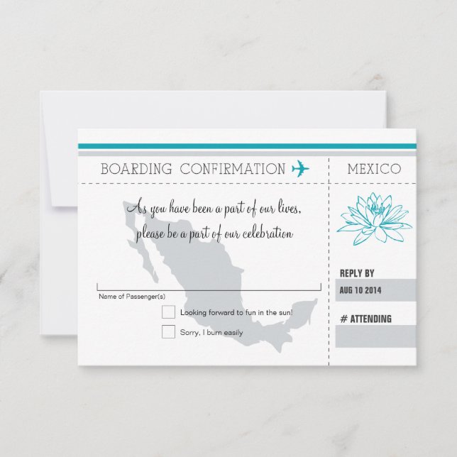 Teal and Gray RSVP Boarding Pass TO MEXICO (Front)