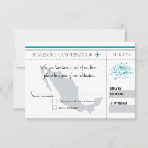 Teal and Gray RSVP Boarding Pass TO MEXICO