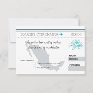 Teal and Gray RSVP Boarding Pass TO MEXICO Card