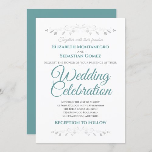 Teal and Gray Simple Elegant Wedding Invitation