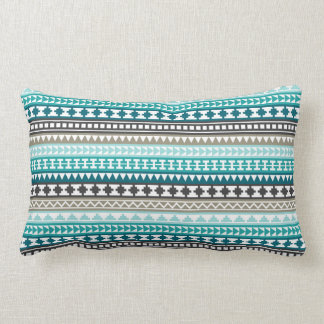 Teal and Gray Tribal Aztec Pattern Lumbar Pillow